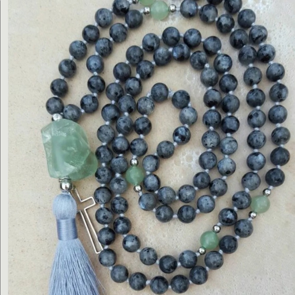 Larvikite and Fluorite Beaded 108 Prayer Mala